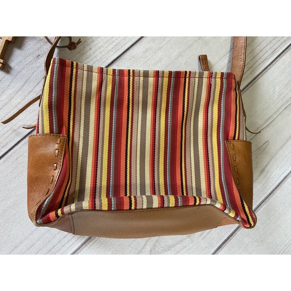 FOSSIL canvas & leather purse handbag brown orange red stripe - Picture 2 of 13